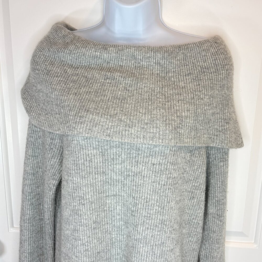 Lark & Ro 100% Cashmere Off Shoulder Ribbed Sweater Gray Size Large - Picture 3 of 15